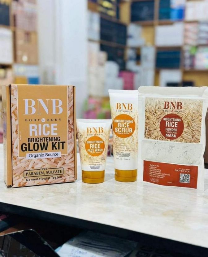 BnB Whitening Rice Extract Bright & Glow Kit (with Box)(Bar code)