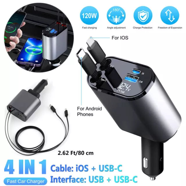 Compro™ 4-In-1 Retractable Car Charger